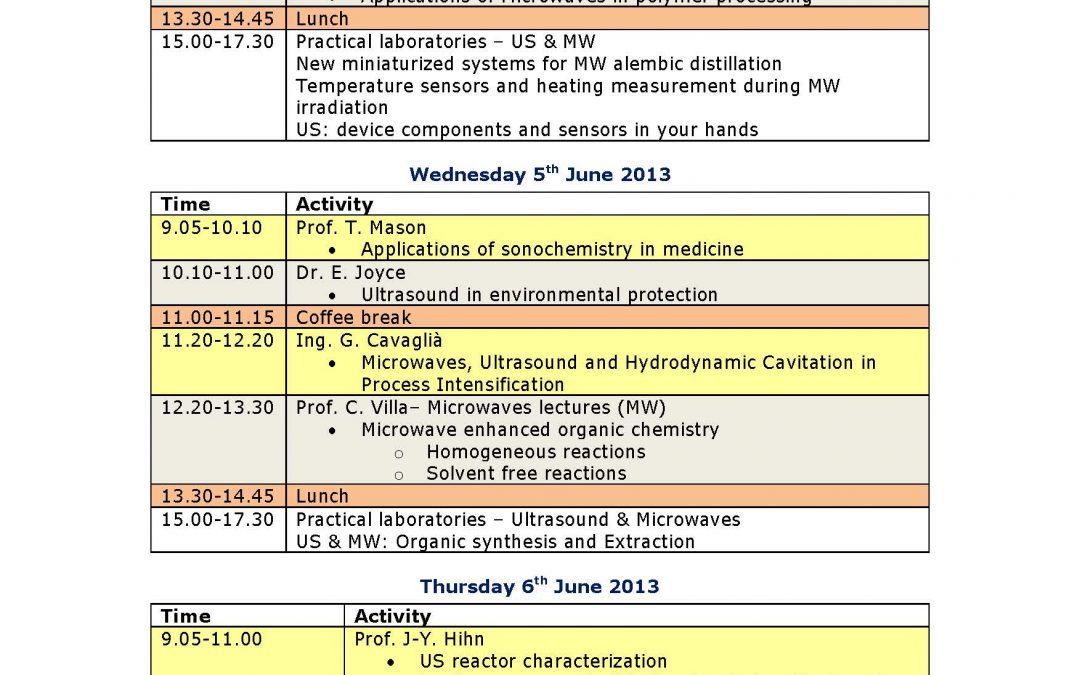 Summer School in High Energy Processing Ultrasound & Microwave Technologies DSTF